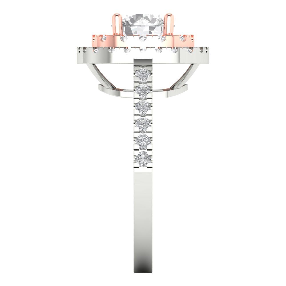 1.615 cttw Moissanite Solitaire with Zirconia Simulated Diamond Accents Engagement Ring - Solid White/Rose Gold (VVS1, Round Cut,6.5mm)