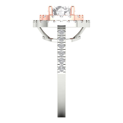 1.615 cttw Moissanite Solitaire with Zirconia Simulated Diamond Accents Engagement Ring - Solid White/Rose Gold (VVS1, Round Cut,6.5mm)