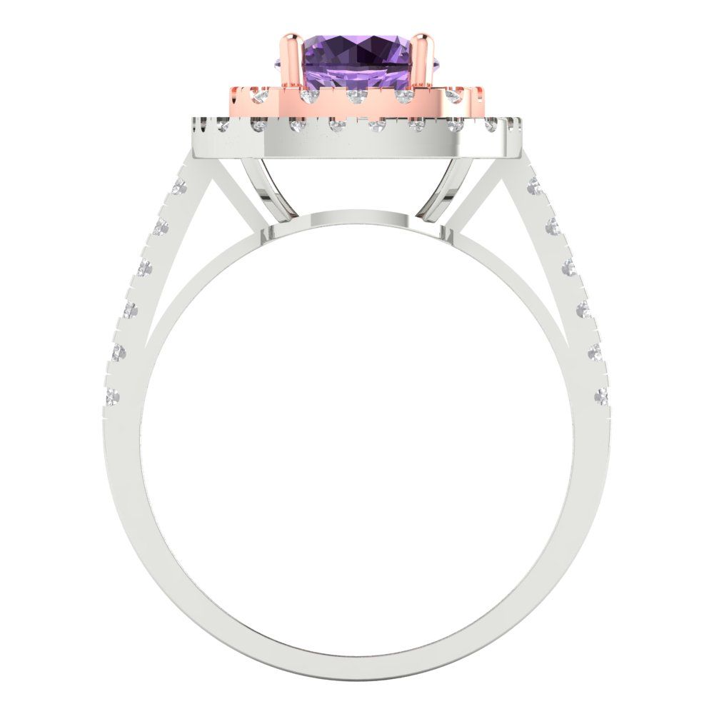 1.615 cttw Simulated Alexandrite Solitaire with Zirconia Simulated Diamond Accents Engagement Ring - Solid White/Rose Gold (VVS1, Round Cut,6.5mm)