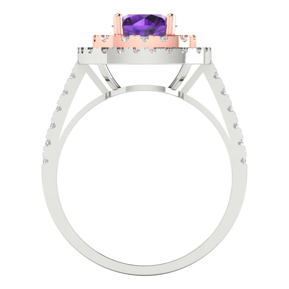 1.615 cttw Natural Amethyst Solitaire with Zirconia Simulated Diamond Accents Engagement Ring - Solid Gold (Round Cut,6.5mm)