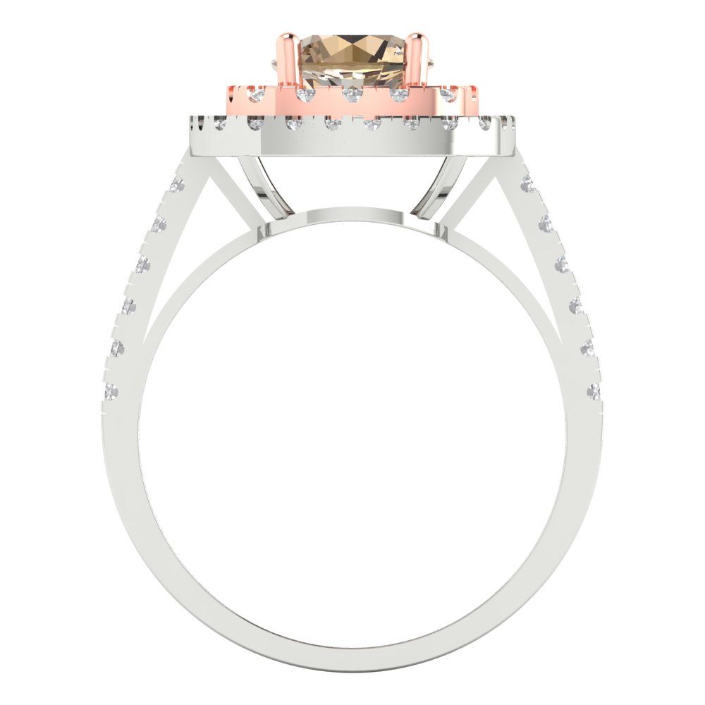 1.615 cttw Yellow Moissanite Solitaire with Zirconia Simulated Diamond Accents Engagement Ring - Solid White/Rose Gold (VVS1, Round Cut,6.5mm)