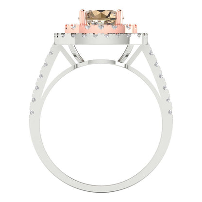 1.615 cttw Yellow Moissanite Solitaire with Zirconia Simulated Diamond Accents Engagement Ring - Solid White/Rose Gold (VVS1, Round Cut,6.5mm)