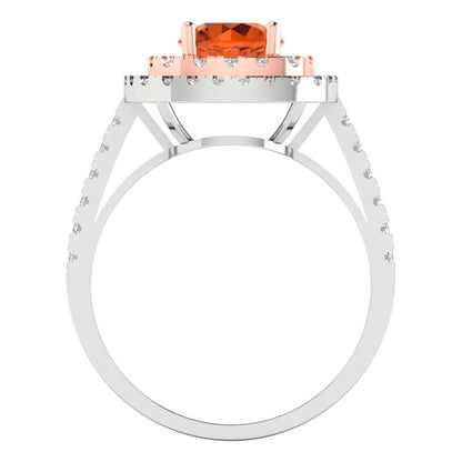 1.615 cttw Simulated Pink Tourmaline Solitaire with Zirconia Simulated Diamond Accents Engagement Ring - Solid White/Rose Gold (VVS1, Round Cut,6.5mm)