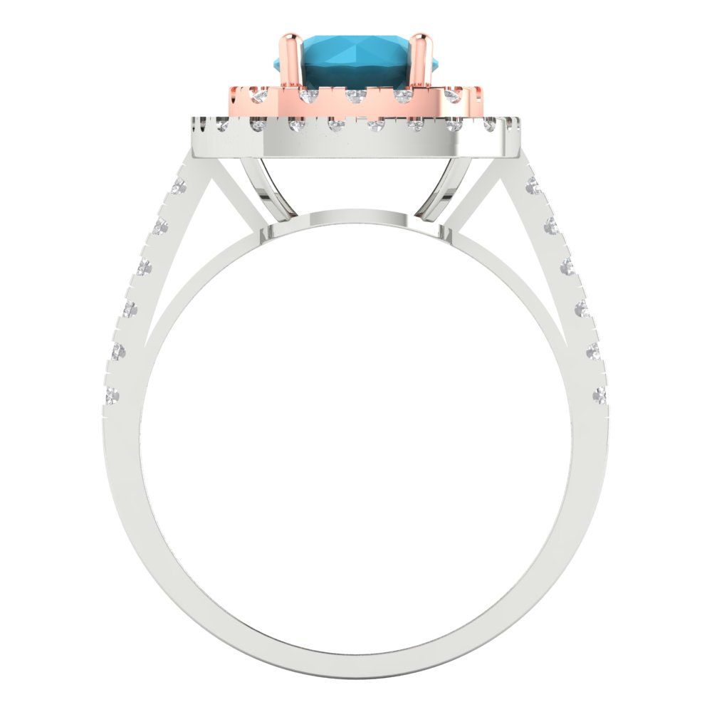 1.615 cttw Simulated Turquoise Solitaire with Zirconia Simulated Diamond Accents Engagement Ring - Solid Gold (Round Cut,6.5mm)