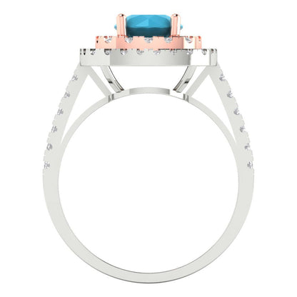 1.615 cttw Simulated Turquoise Solitaire with Zirconia Simulated Diamond Accents Engagement Ring - Solid Gold (Round Cut,6.5mm)