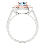 1.75 ct Brilliant Round Cut Blue Simulated Diamond Stone White/Rose Gold Halo Solitaire with Accents Ring