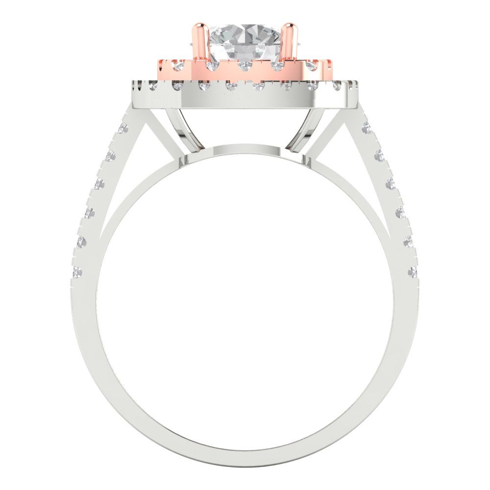 1.615 cttw Moissanite Solitaire with Zirconia Simulated Diamond Accents Engagement Ring - Solid White/Rose Gold (VVS1, Round Cut,6.5mm)