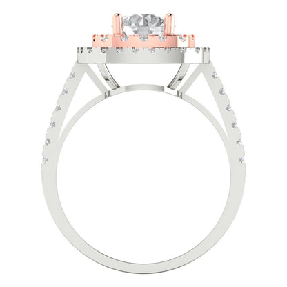 1.615 cttw Moissanite Solitaire with Zirconia Simulated Diamond Accents Engagement Ring - Solid White/Rose Gold (VVS1, Round Cut,6.5mm)