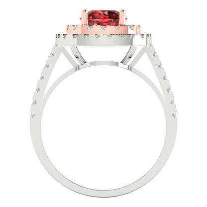 1.615 cttw Natural Garnet Solitaire with Zirconia Simulated Diamond Accents Engagement Ring - Solid Gold (Round Cut,6.5mm)