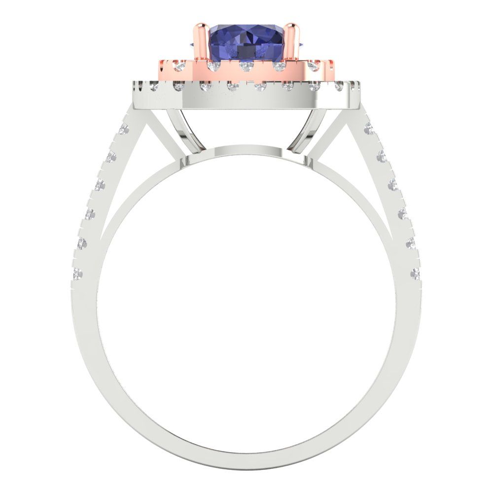 1.615 cttw Simulated Tanzanite Solitaire with Zirconia Simulated Diamond Accents Engagement Ring - Solid White/Rose Gold (VVS1, Round Cut,6.5mm)
