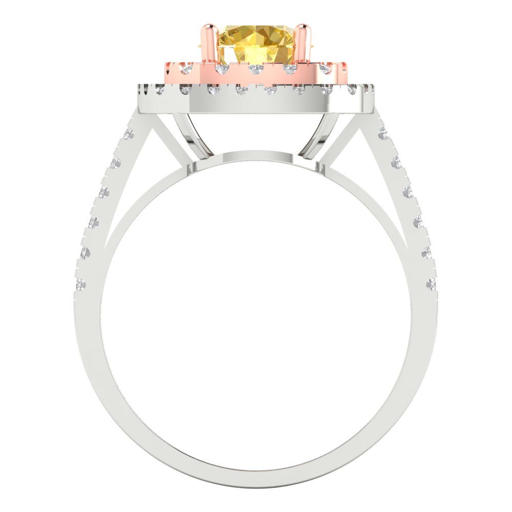 1.615 cttw Zirconia Simulated Yellow Diamond Solitaire with Zirconia Simulated Diamond Accents Engagement Ring - Solid Gold (VVS1, Round Cut,6.5mm)