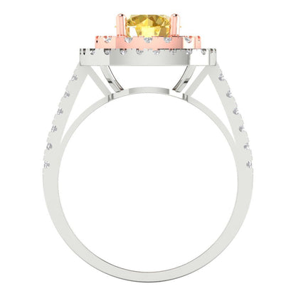 1.615 cttw Zirconia Simulated Yellow Diamond Solitaire with Zirconia Simulated Diamond Accents Engagement Ring - Solid Gold (VVS1, Round Cut,6.5mm)