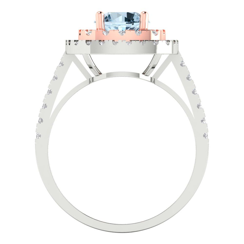 1.615 cttw Natural Swiss Blue Topaz Solitaire with Zirconia Simulated Diamond Accents Engagement Ring - Solid White/Rose Gold (VVS1, Round Cut,6.5mm)