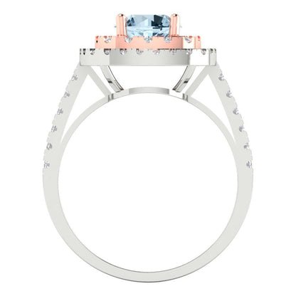 1.615 cttw Natural Swiss Blue Topaz Solitaire with Zirconia Simulated Diamond Accents Engagement Ring - Solid White/Rose Gold (VVS1, Round Cut,6.5mm)
