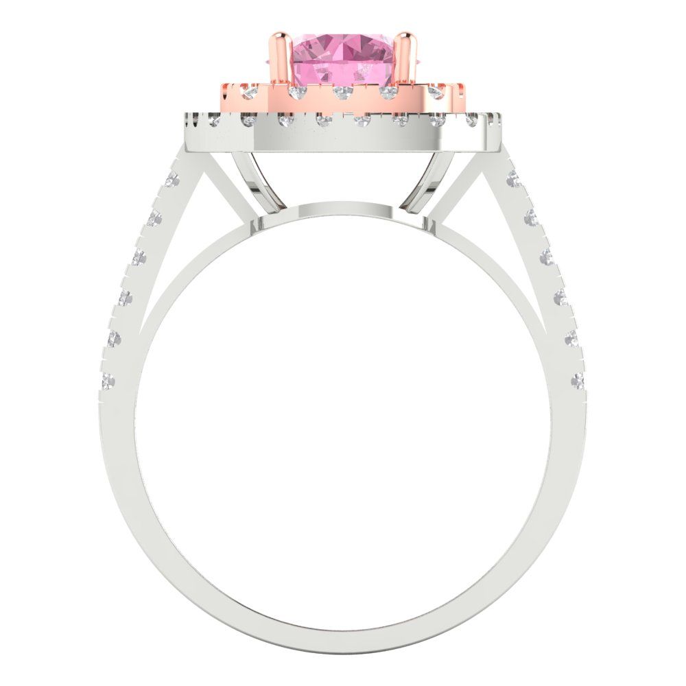 1.615 cttw Zirconia Simulated Pink Diamond Solitaire with Zirconia Simulated Diamond Accents Engagement Ring - Solid Gold (VVS1, Round Cut,6.5mm)