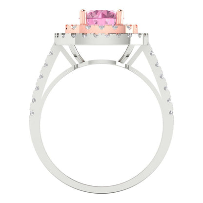 1.615 cttw Zirconia Simulated Pink Diamond Solitaire with Zirconia Simulated Diamond Accents Engagement Ring - Solid Gold (VVS1, Round Cut,6.5mm)
