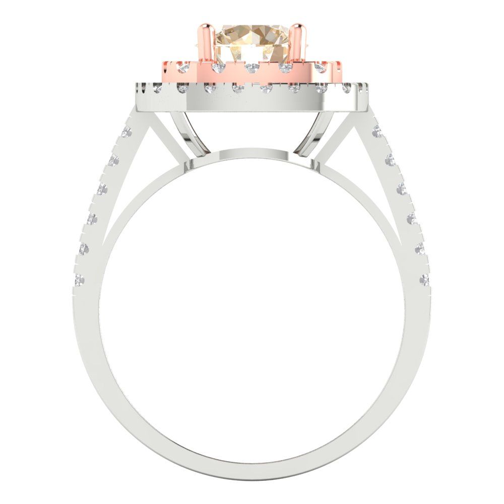 1.615 cttw Natural Morganite Solitaire with Zirconia Simulated Diamond Accents Engagement Ring - Solid White/Rose Gold (VVS1, Round Cut,6.5mm)