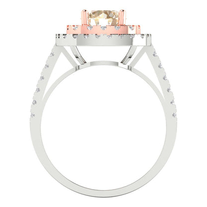 1.615 cttw Natural Morganite Solitaire with Zirconia Simulated Diamond Accents Engagement Ring - Solid White/Rose Gold (VVS1, Round Cut,6.5mm)