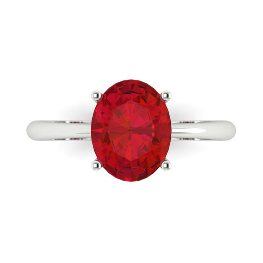 2.5 cttw Simulated Ruby Solitaire  Engagement Ring - Solid White Gold (VVS1, Oval Cut,9.5x7.5mm)