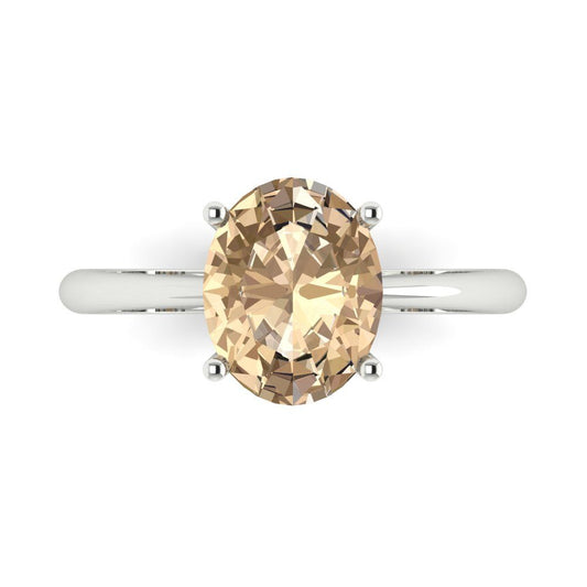 2.5 cttw Yellow Moissanite Solitaire  Engagement Ring - Solid White Gold (VVS1, Oval Cut,9.5x7.5mm)