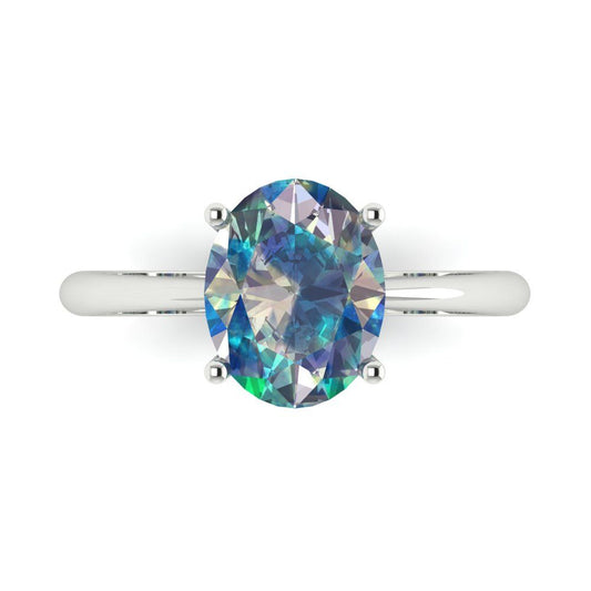2.5 cttw Blue Moissanite Solitaire  Engagement Ring - Solid White Gold (VVS1, Oval Cut,9.5x7.5mm)