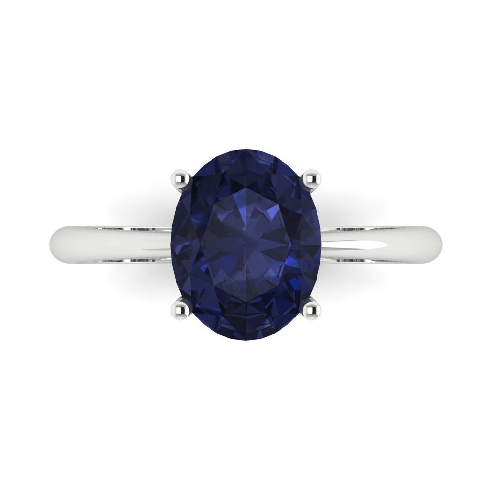 2.5 cttw Simulated Blue Sapphire Solitaire  Engagement Ring - Solid Gold (Oval Cut,9.5x7.5mm)