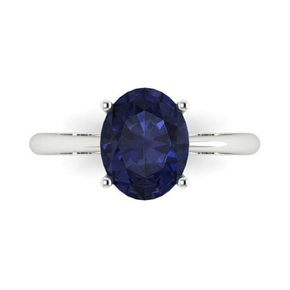 2.5 cttw Simulated Blue Sapphire Solitaire  Engagement Ring - Solid Gold (Oval Cut,9.5x7.5mm)