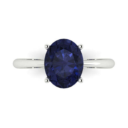 2.5 cttw Simulated Blue Sapphire Solitaire  Engagement Ring - Solid White Gold (VVS1, Oval Cut,9.5x7.5mm)