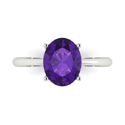 2.5 cttw Natural Amethyst Solitaire  Engagement Ring - Solid Gold (Oval Cut,9.5x7.5mm)