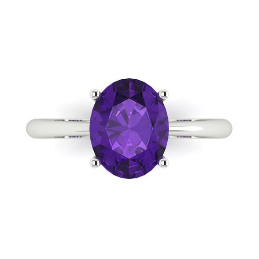 2.5 cttw Natural Amethyst Solitaire  Engagement Ring - Solid White Gold (VVS1, Oval Cut,9.5x7.5mm)