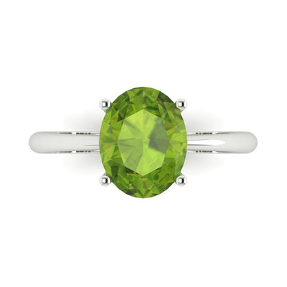 2.5 cttw Natural Peridot Solitaire  Engagement Ring - Solid Gold (Oval Cut,9.5x7.5mm)