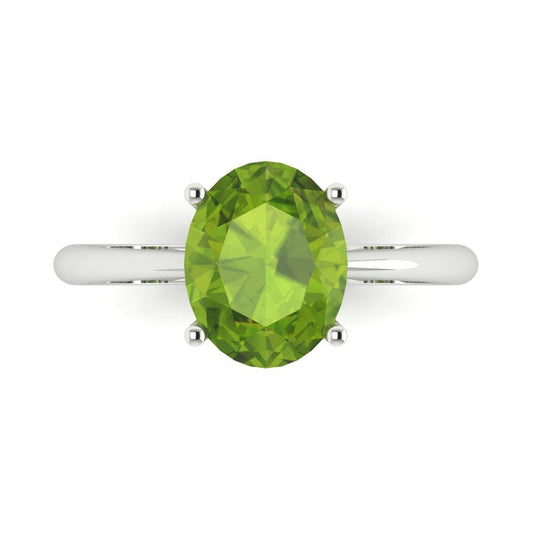 2.5 cttw Natural Peridot Solitaire  Engagement Ring - Solid White Gold (VVS1, Oval Cut,9.5x7.5mm)