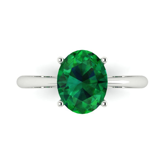 2.5 cttw Simulated Emerald Solitaire  Engagement Ring - Solid White Gold (VVS1, Oval Cut,9.5x7.5mm)