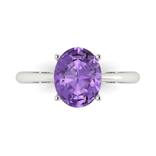 2.5 cttw Simulated Alexandrite Solitaire  Engagement Ring - Solid White Gold (VVS1, Oval Cut,9.5x7.5mm)