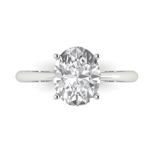 2.5 cttw White Sapphire Solitaire  Engagement Ring - Solid White Gold (VVS1, Oval Cut,9.5x7.5mm)