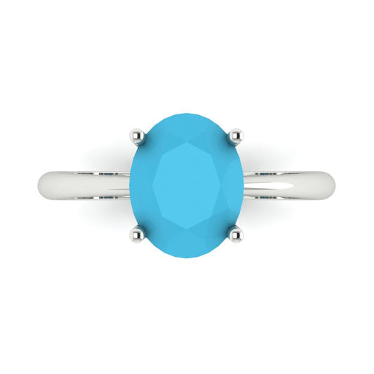 2.5 cttw Simulated Turquoise Solitaire  Engagement Ring - Solid White Gold (VVS1, Oval Cut,9.5x7.5mm)