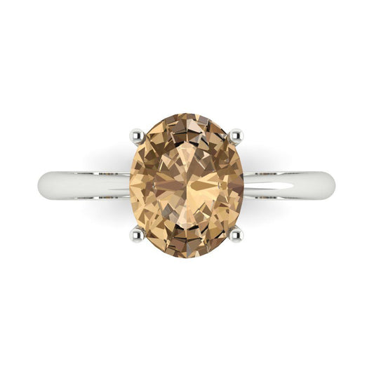 2.5 cttw Zirconia Simulated Champagne Diamond Solitaire  Engagement Ring - Solid White Gold (VVS1, Oval Cut,9.5x7.5mm)
