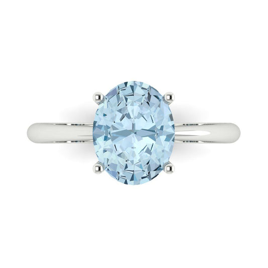 2.5 cttw Zirconia Simulated Blue Diamond Solitaire  Engagement Ring - Solid White Gold (VVS1, Oval Cut,9.5x7.5mm)