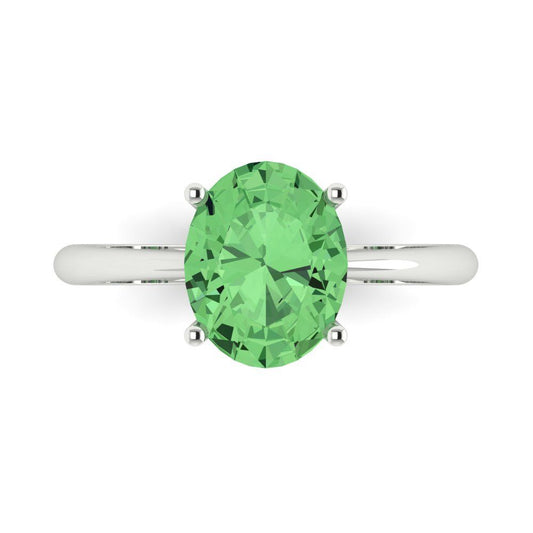 2.5 cttw Zirconia Simulated Green Diamond Solitaire  Engagement Ring - Solid White Gold (VVS1, Oval Cut,9.5x7.5mm)