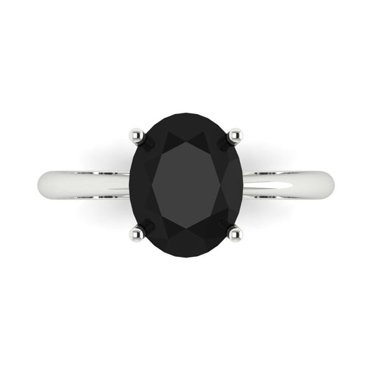 2.5 cttw Natural Onyx Solitaire  Engagement Ring - Solid White Gold (VVS1, Oval Cut,9.5x7.5mm)
