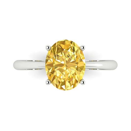 2.5 cttw Natural Citrine Solitaire  Engagement Ring - Solid White Gold (VVS1, Oval Cut,9.5x7.5mm)