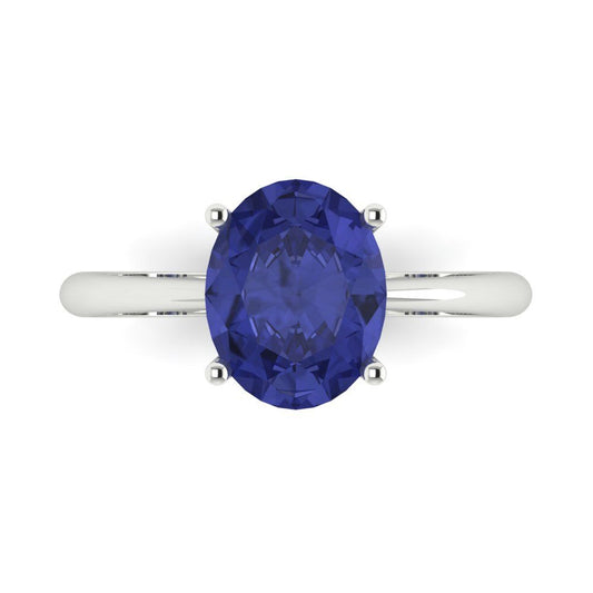 2.5 cttw Simulated Tanzanite Solitaire  Engagement Ring - Solid White Gold (VVS1, Oval Cut,9.5x7.5mm)