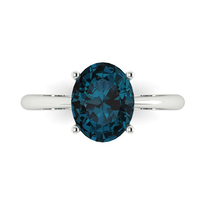 2.5 cttw Natural London Blue Topaz Solitaire  Engagement Ring - Solid Gold (Oval Cut,9.5x7.5mm)