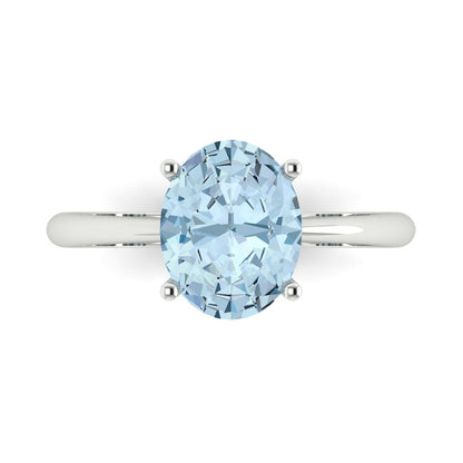2.5 cttw Natural Swiss Blue Topaz Solitaire  Engagement Ring - Solid Gold (Oval Cut,9.5x7.5mm)