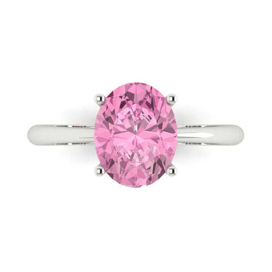 2.5 cttw Zirconia Simulated Pink Diamond Solitaire  Engagement Ring - Solid White Gold (VVS1, Oval Cut,9.5x7.5mm)