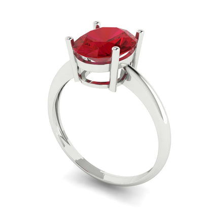2.5 cttw Simulated Ruby Solitaire  Engagement Ring - Solid White Gold (VVS1, Oval Cut,9.5x7.5mm)