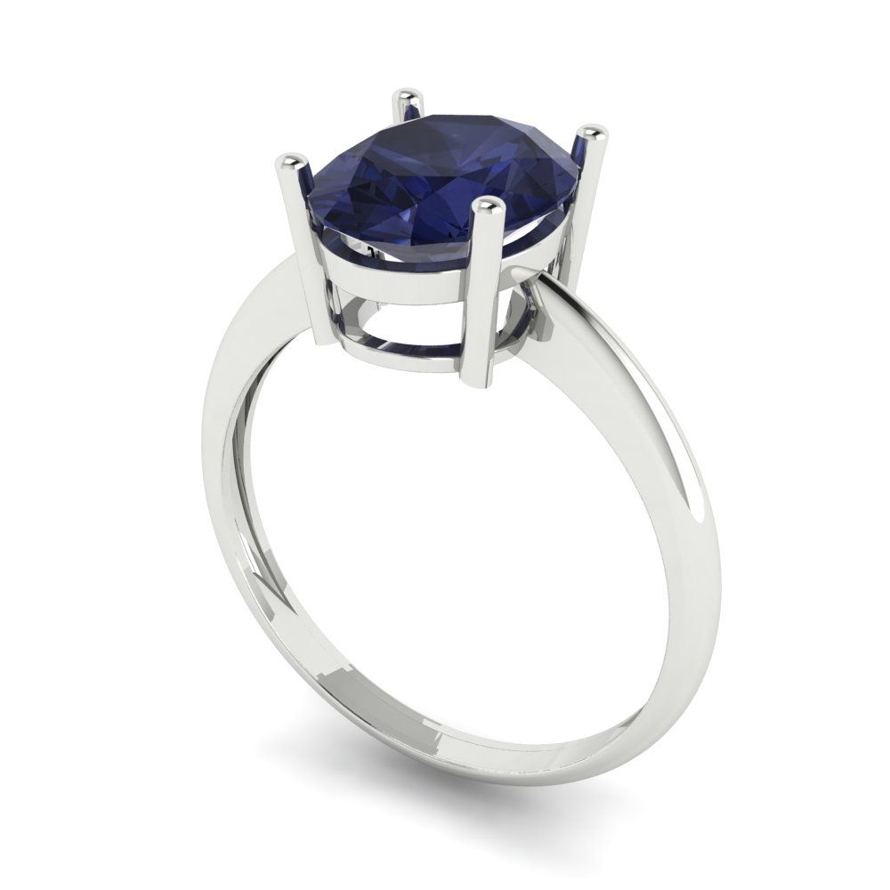 2.5 cttw Simulated Blue Sapphire Solitaire  Engagement Ring - Solid Gold (Oval Cut,9.5x7.5mm)