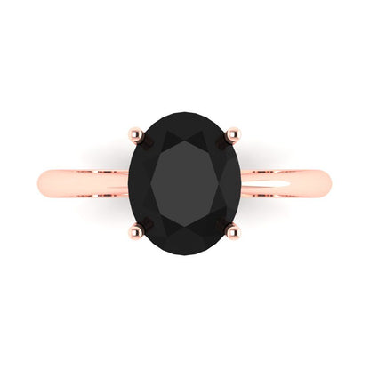 2.5 cttw Natural Onyx Solitaire  Engagement Ring - Solid Gold (Oval Cut,9.5x7.5mm)