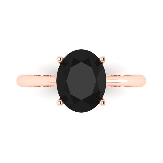 2.5 cttw Natural Onyx Solitaire  Engagement Ring - Solid Rose Gold (VVS1, Oval Cut,9.5x7.5mm)
