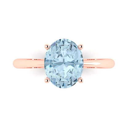 2.5 cttw Natural Swiss Blue Topaz Solitaire  Engagement Ring - Solid Gold (Oval Cut,9.5x7.5mm)